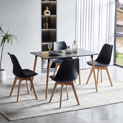 Rechteckiges Esszimmer-Set mit Tisch und 4 Stühlen, Schwarz