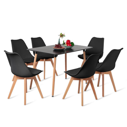 Rechteckiges Esszimmer-Set mit 6 Stühlen – Schwarzer Holztisch