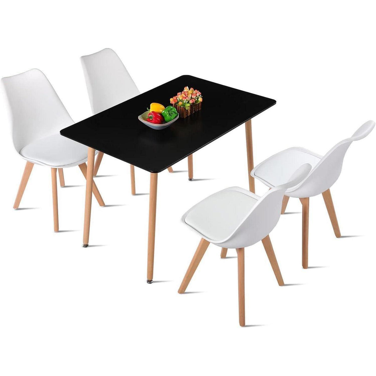 Rechteckiges Esszimmer-Set mit Tisch und 4 Stühlen – Schwarz/Weiß