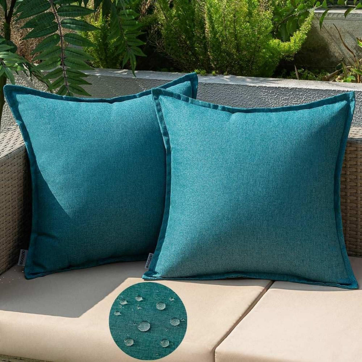 Wetterfestes Outdoor Dekokissen Set 40x40 cm Pfauenblau 2er Set