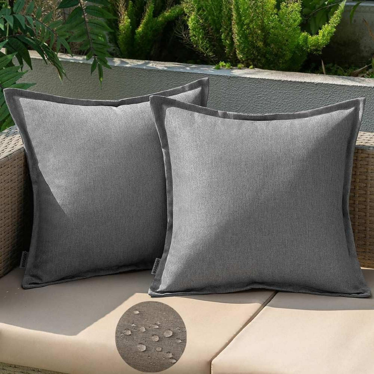 Wasserdichte Outdoor Kissenbezüge 45x45 cm 2er Set Grau
