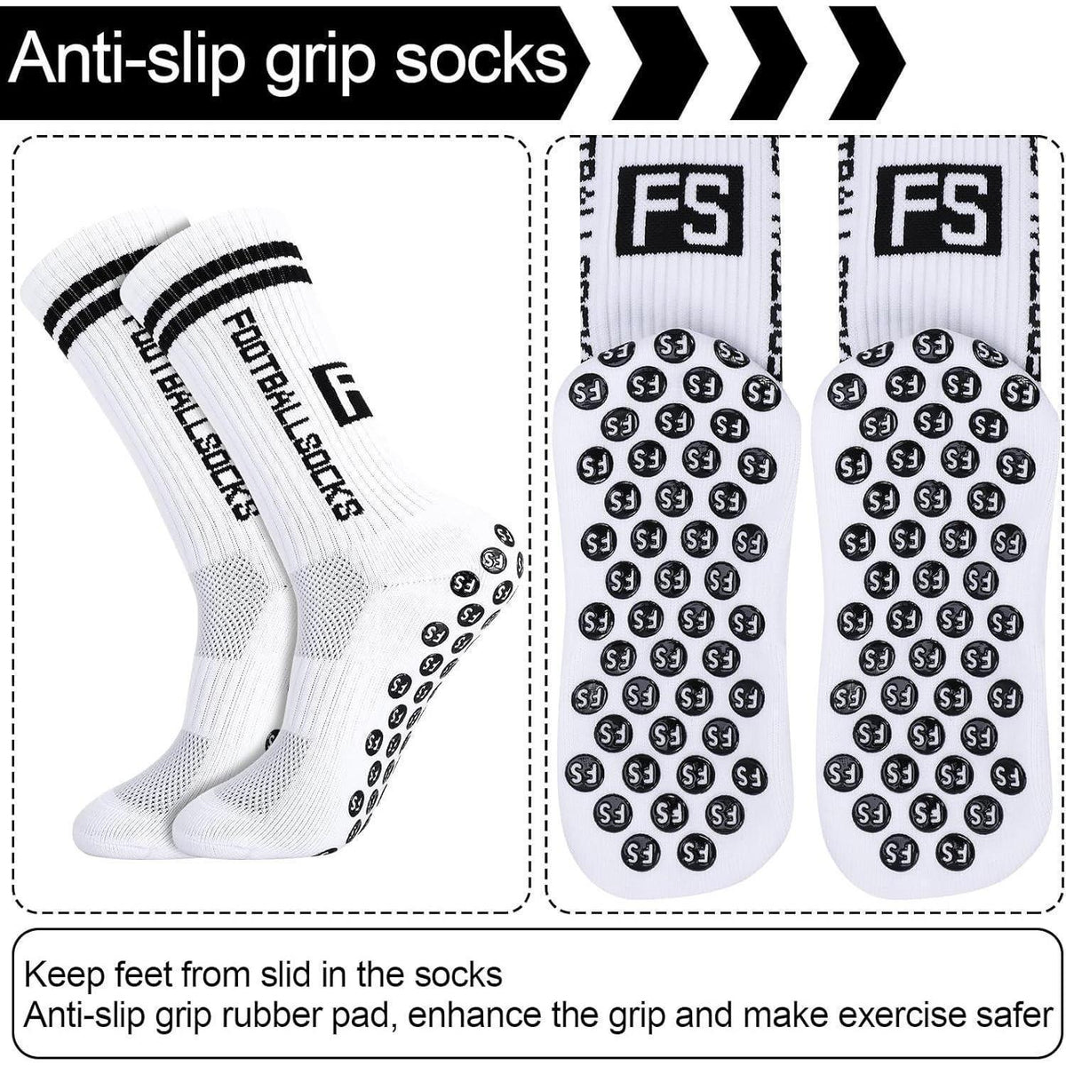 Kinder Fußballsocken Anti Rutsch 3 Paar Weiß Größe 31-34