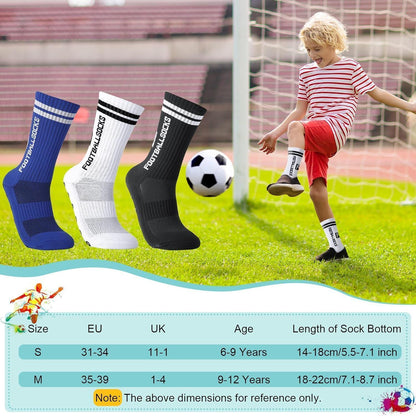 3 Paar Kinder Fußballsocken mit Anti-Rutsch-Grip, atmungsaktiv, Größe 31-34