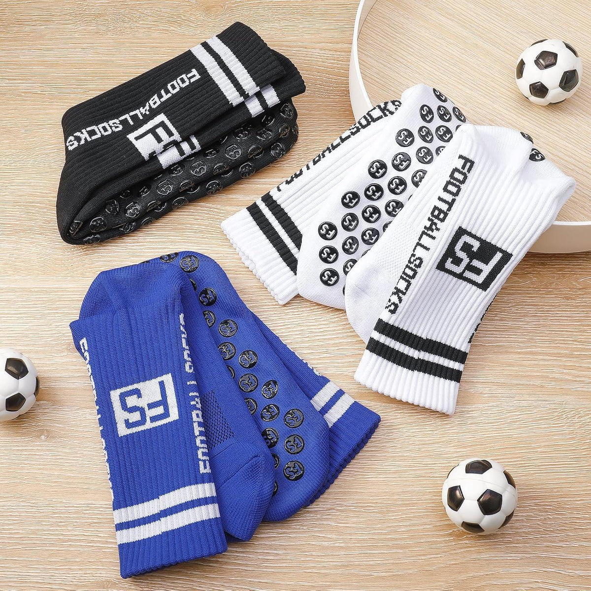 3 Paar Kinder Fußballsocken mit Anti-Rutsch-Grip, atmungsaktiv, Größe 31-34