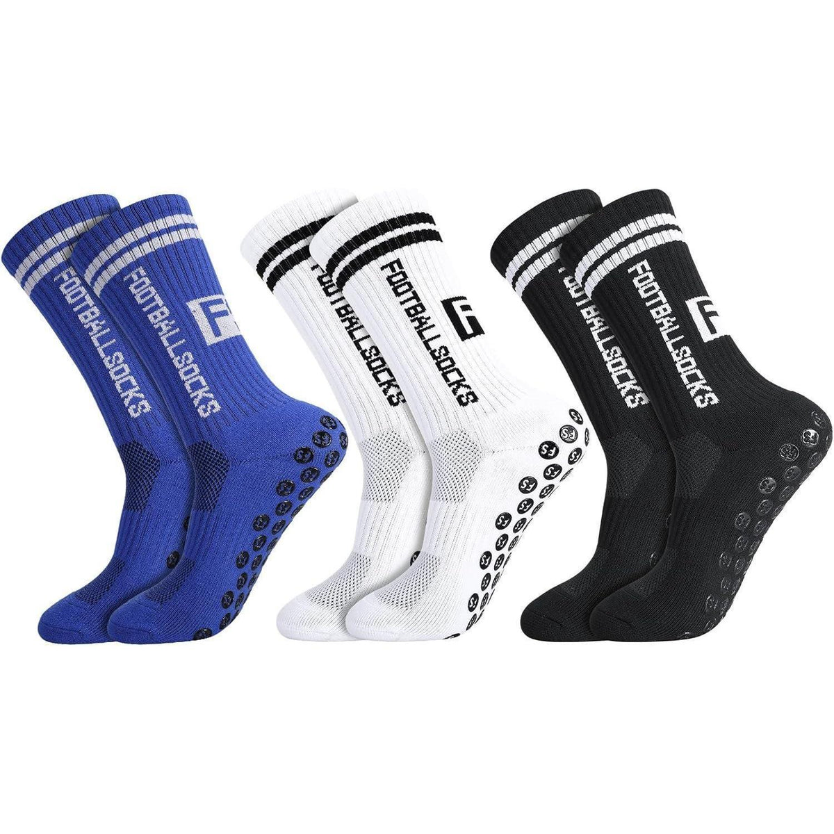 3 Paar Kinder Fußballsocken mit Anti-Rutsch-Grip, atmungsaktiv, Größe 31-34