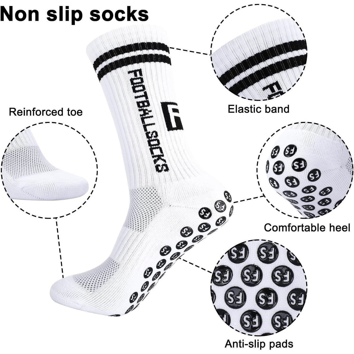 Kinder Fußballsocken 3 Paar Anti-Rutsch Grip Größe 35-39 Weiß