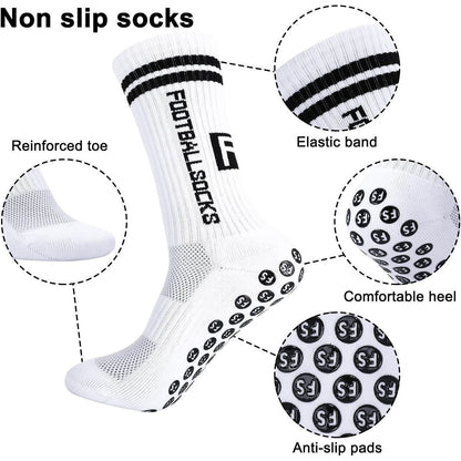 Kinder Fußballsocken 3 Paar Anti-Rutsch Grip Größe 35-39 Weiß