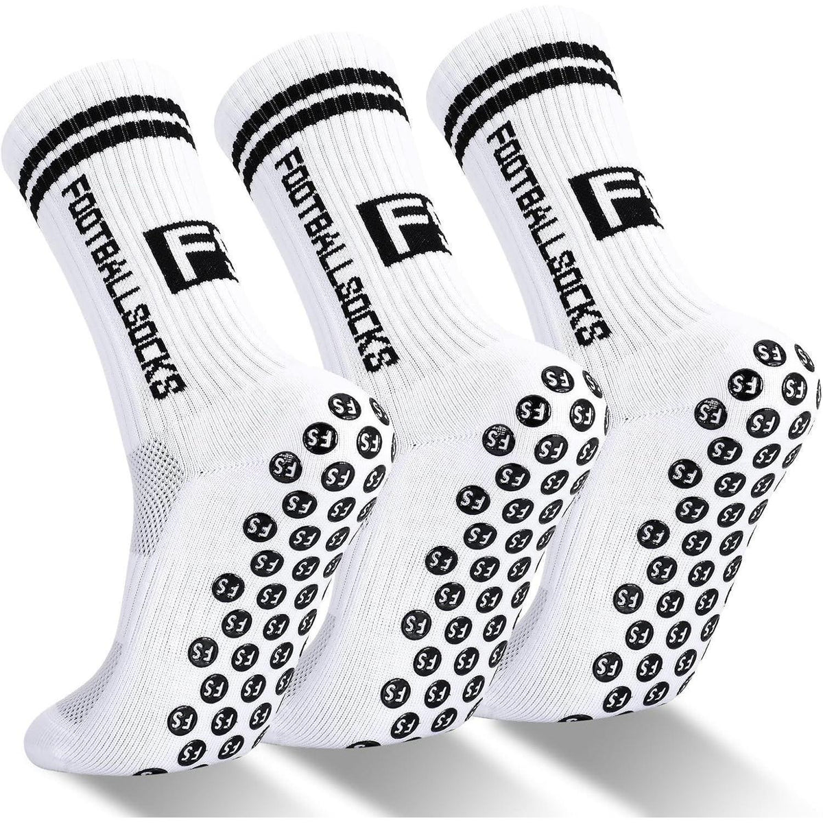 Kinder Fußballsocken 3 Paar Anti-Rutsch Grip Größe 35-39 Weiß