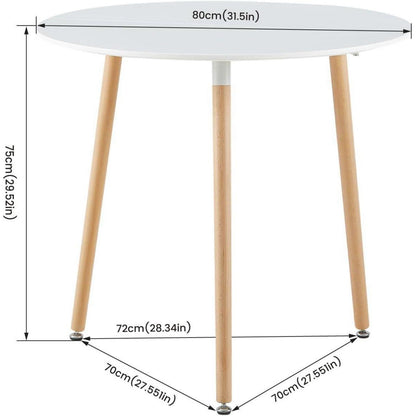 3-teilige Essgruppe: Runder Tisch (Weiß) + 2 Stühle (Schwarz)