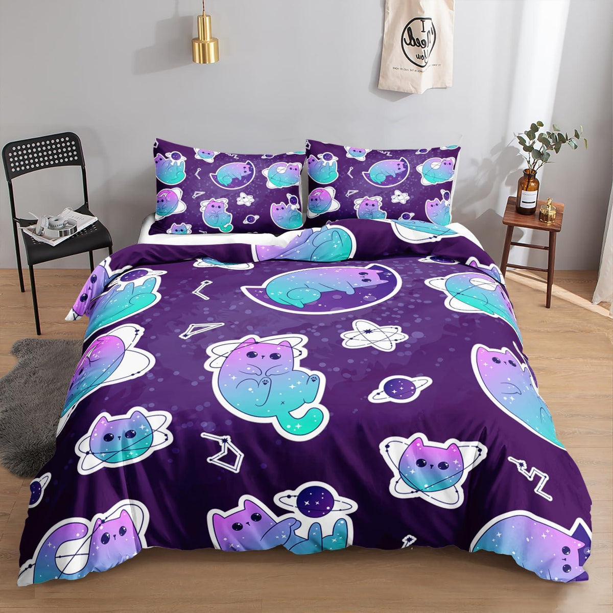 Farbverlauf Katze Bettwäsche Set 200x200cm für Kinder