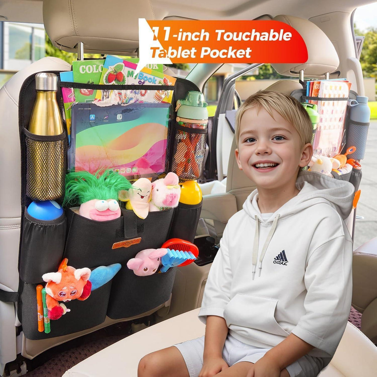 Autositz-Organizer mit Tablet-Fach und 8 Taschen, Rosa
