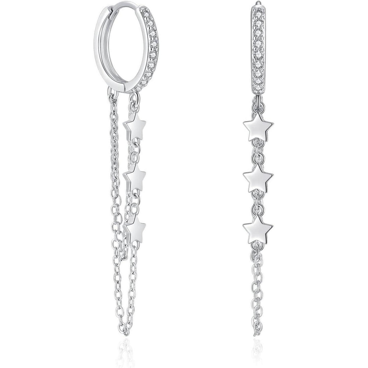 Silber Creolen Ohrringe mit Quasten Kette, 925 Sterling Silber, Hängend