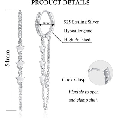 Silber Creolen Ohrringe mit Quasten Kette, 925 Sterling Silber, Hängend