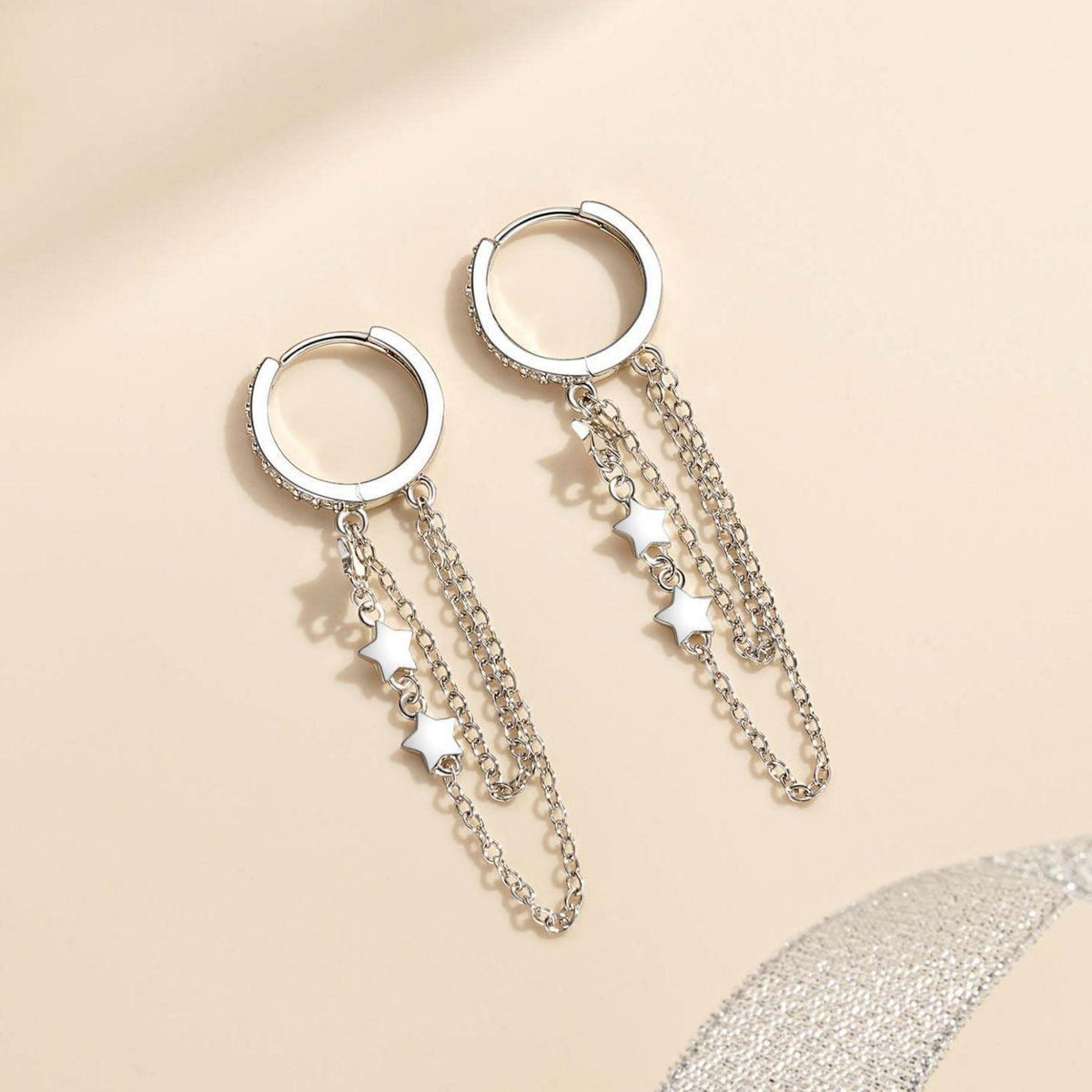 Silber Creolen Ohrringe mit Quasten Kette, 925 Sterling Silber, Hängend