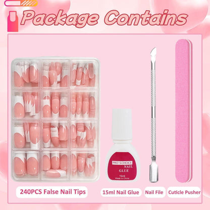 240er Set Französische Falsche Nägel – Aufkleben & Maniküre