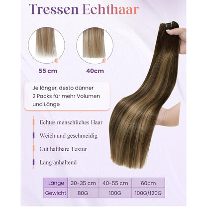 Echthaar Tressen Braun Balayage Ombre 35cm - Remy Human Hair