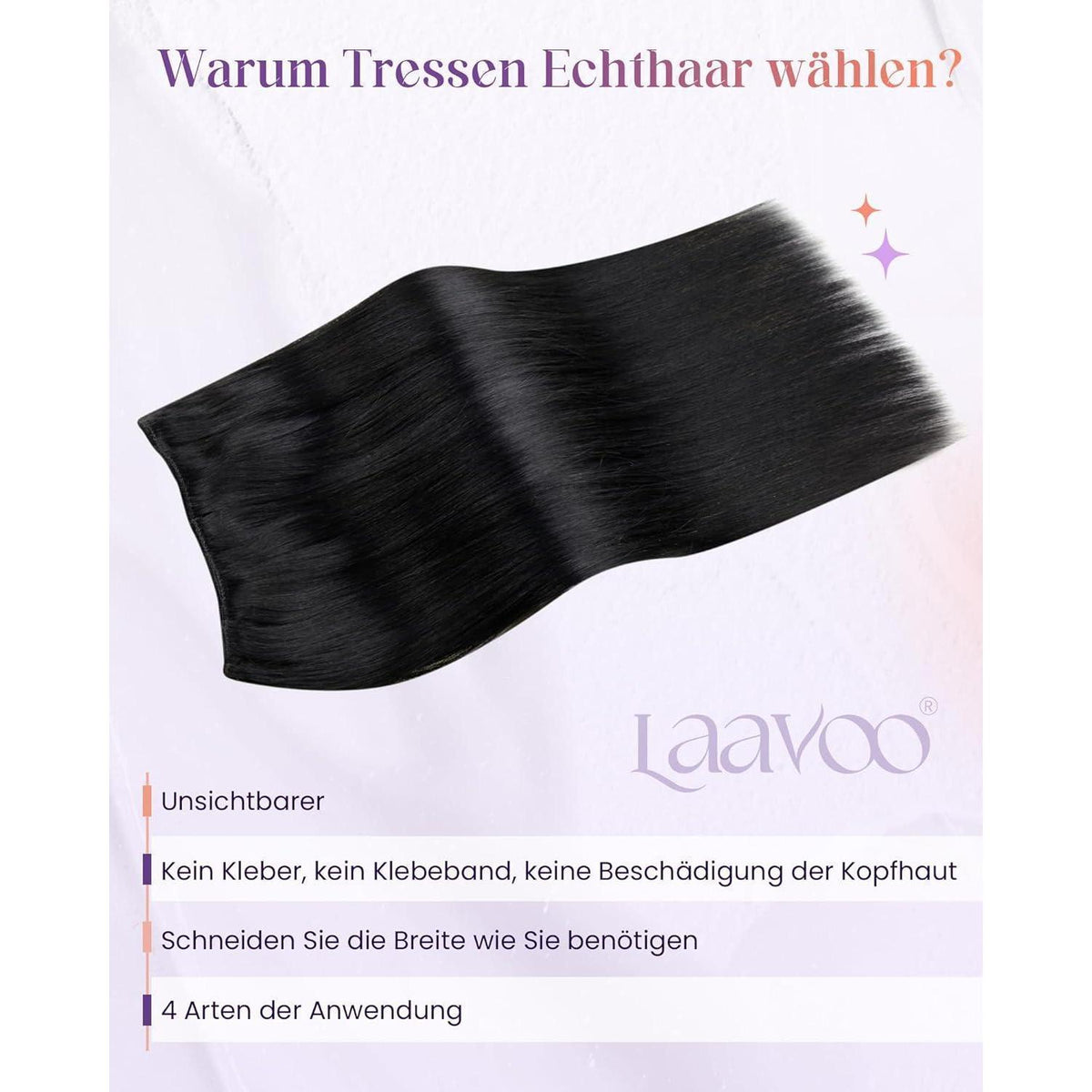 Echthaar Tressen Schwarz #1 – Remy Haartressen 45cm (100g)