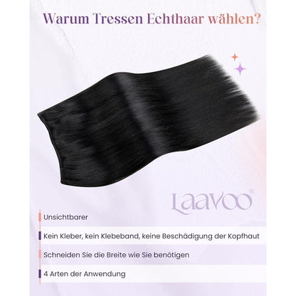 Echthaar Tressen Schwarz #1 – Remy Haartressen 45cm (100g)