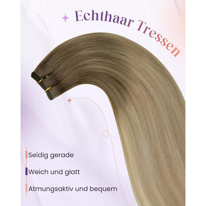 Echthaar Tressen Ombre Blond 55cm - Sew-in Weft #8/18/60