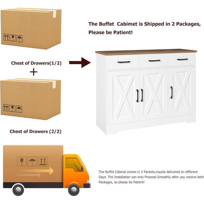Sideboard mit Schubladen & Türen – Weiß & Braun, Küchenschrank