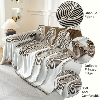Sofaüberwurf 4-Sitzer, Chenille Dunkelkaffee, 180x380cm