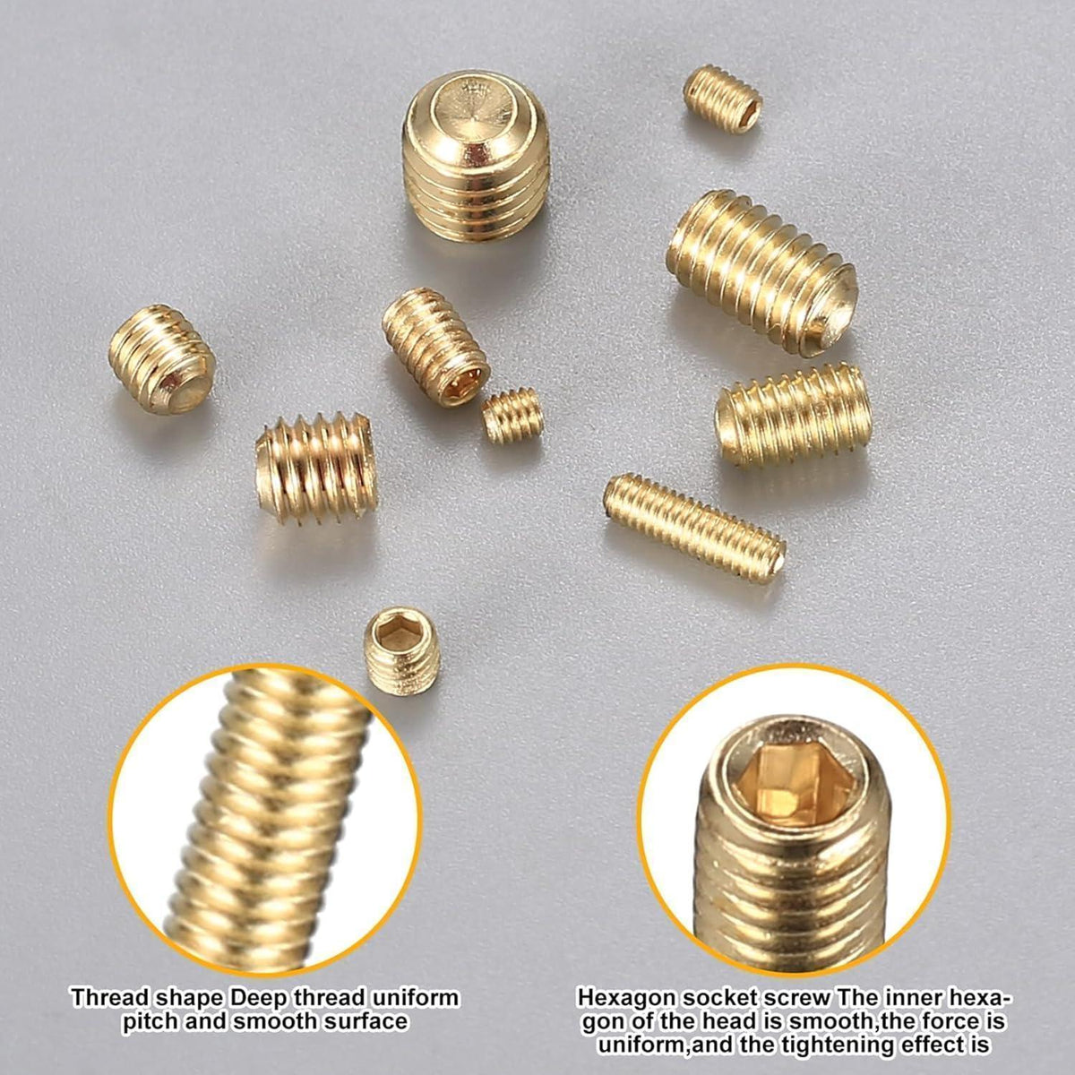 Madenschrauben Set 300 Stk. M3-M8 Innensechskant Gold mit Schlüssel
