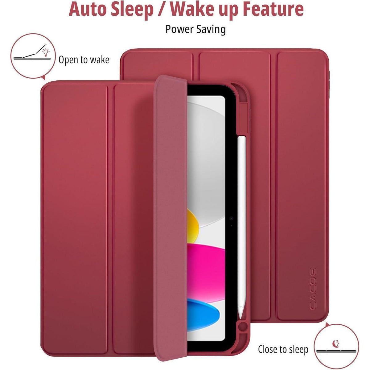 iPad Hülle mit Stifthalter, dreifach faltbar, Rotwein