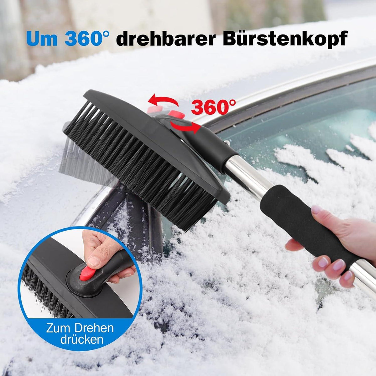 3-in-1 Schneeschaufel Set mit 2X Schaufelblatt und Bürste 110cm