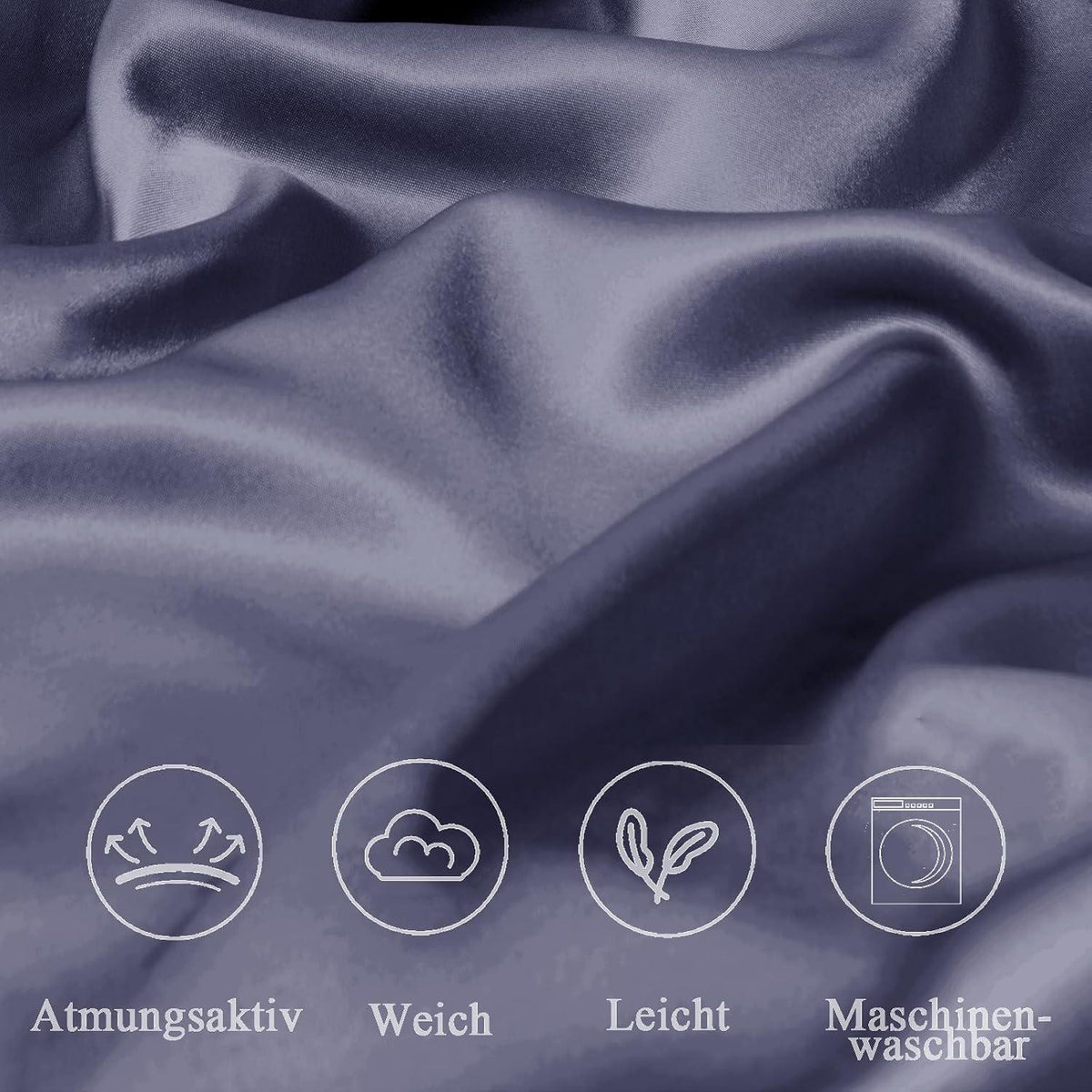 2er Set Satin-Kissenbezüge 60x60cm Dunkelviolett mit Reißverschluss