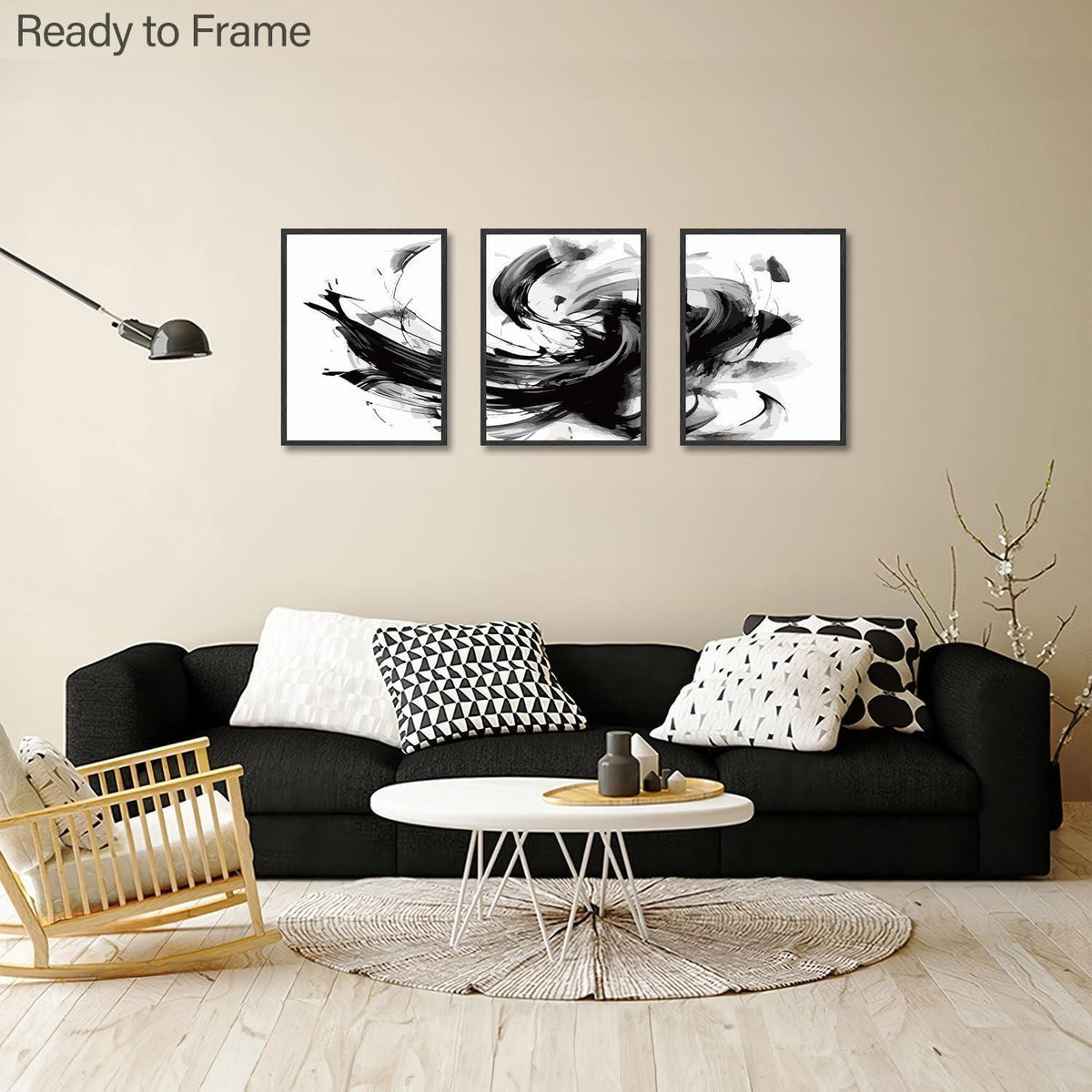 Abstrakte Wandkunst Poster 3er Set Schwarz Weiß 30x40cm