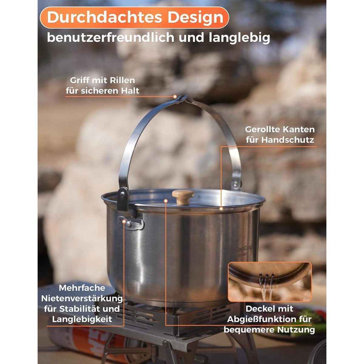 Camping Kochgeschirr Edelstahl Set für 4 Personen
