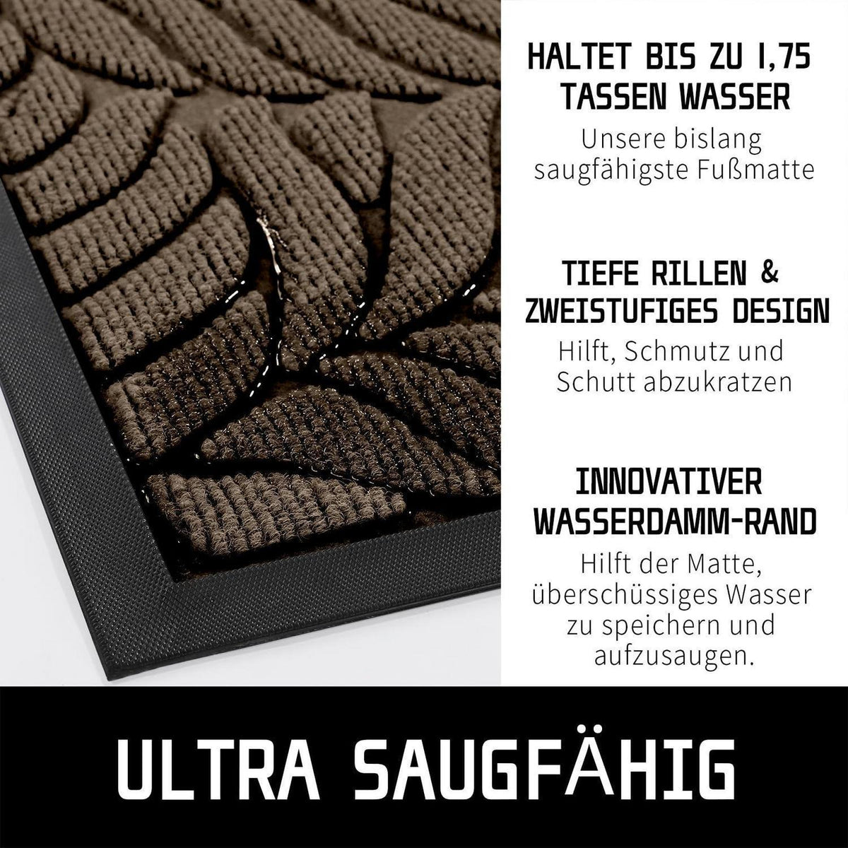 Fußmatte rutschfest 120x80 cm – Braun, wetterfest & sauber