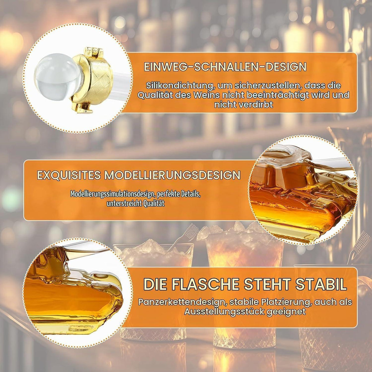 Panzer Karaffe 1000ml mit Gläsern – Whisky Geschenkset