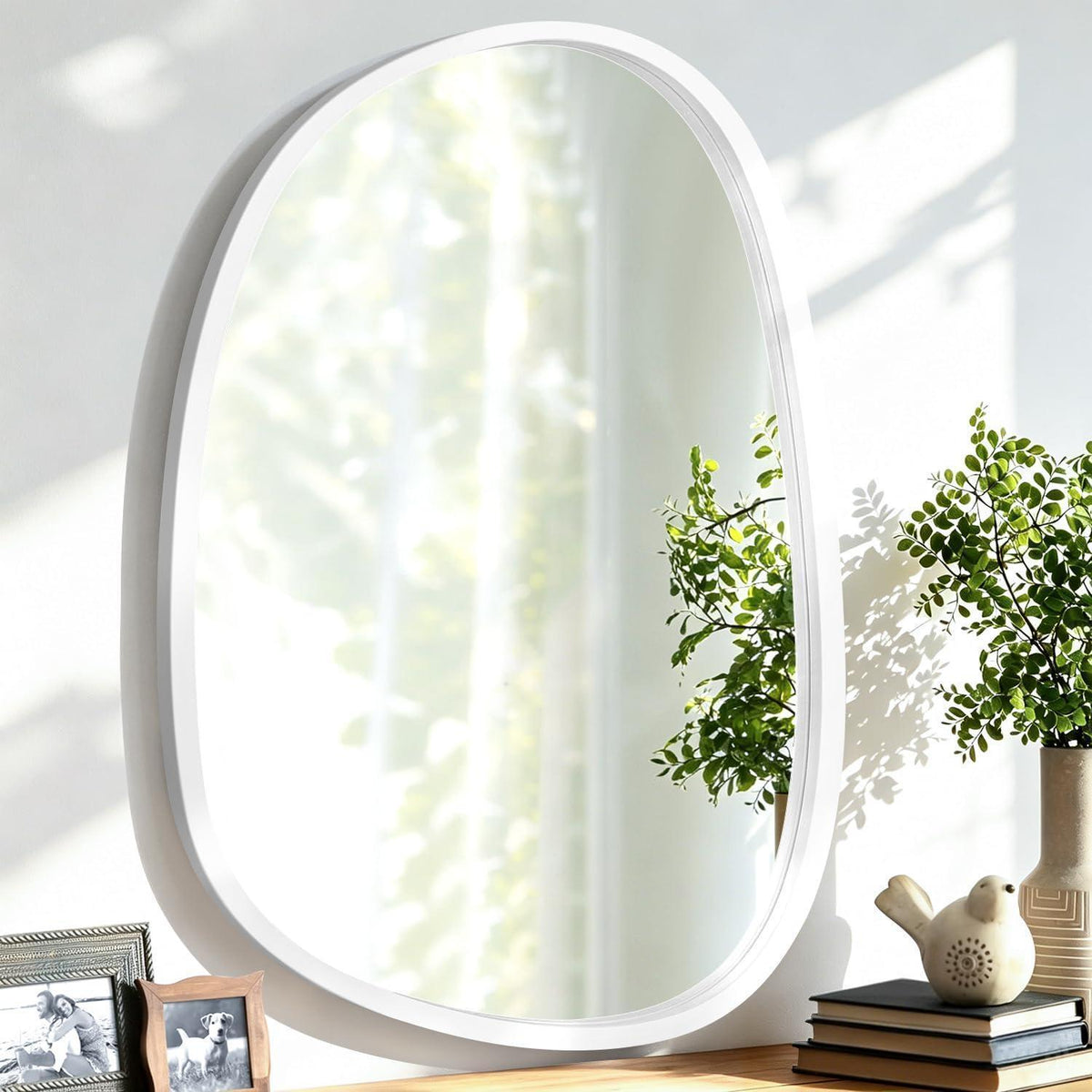 Asymmetrischer Wandspiegel Holzrahmen Oval Dekorativ 65x45 cm
