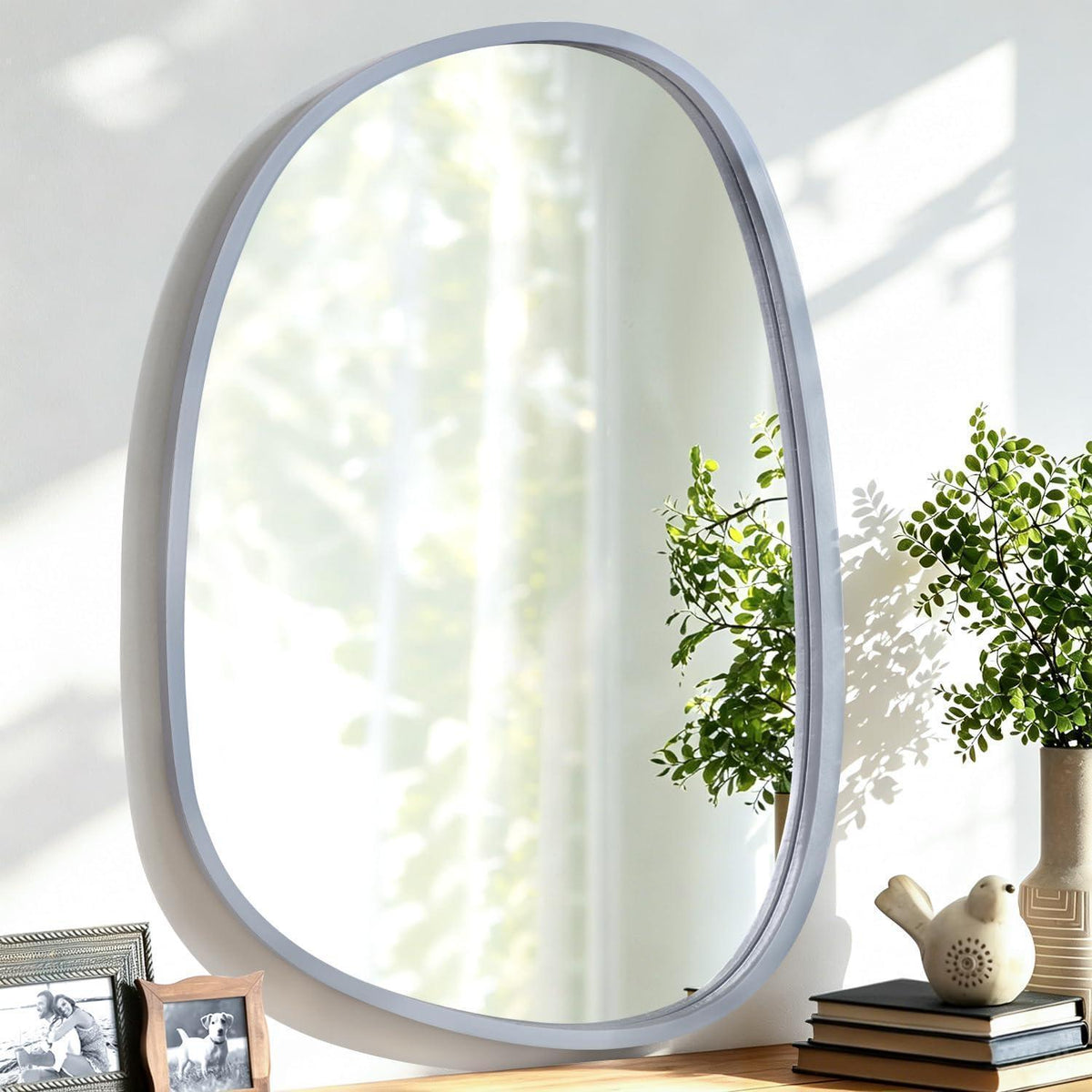 Asymmetrischer Wandspiegel Oval Grau Modern 65x45cm