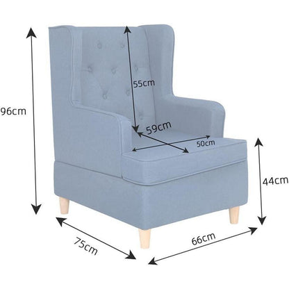 Mingone Ohrensessel Blau – Bequemer Leinen Loungesessel mit Holzfüßen