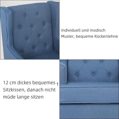 Mingone Ohrensessel Blau – Bequemer Leinen Loungesessel mit Holzfüßen