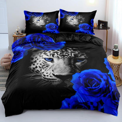 Bettwäsche-Set Leopard 135x200 - 4tlg. mit Blumenmuster