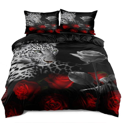 3D Leoparden Bettwäsche 135x200 - 4tlg. Set mit Kissenbezügen
