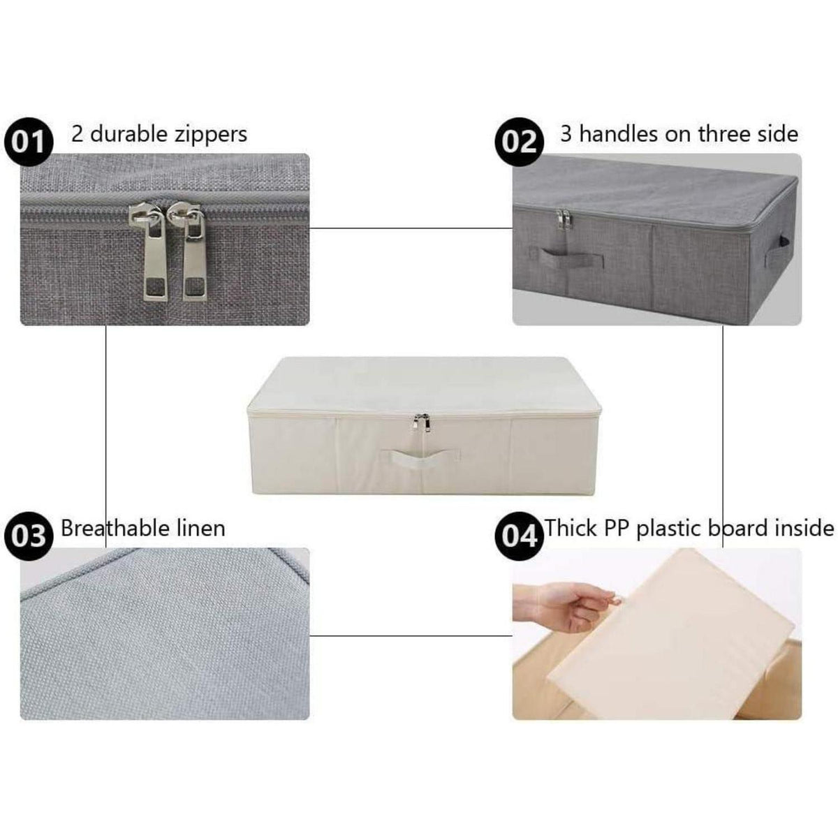 Faltbare Aufbewahrungsboxen mit Deckel, 2er-Pack, Beige