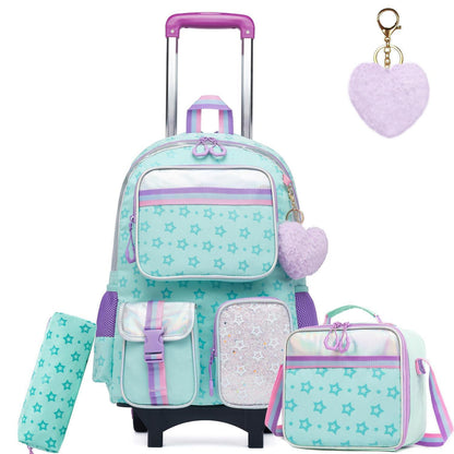 Kinder Trolley Rucksack Set mit Rädern – Grün Star