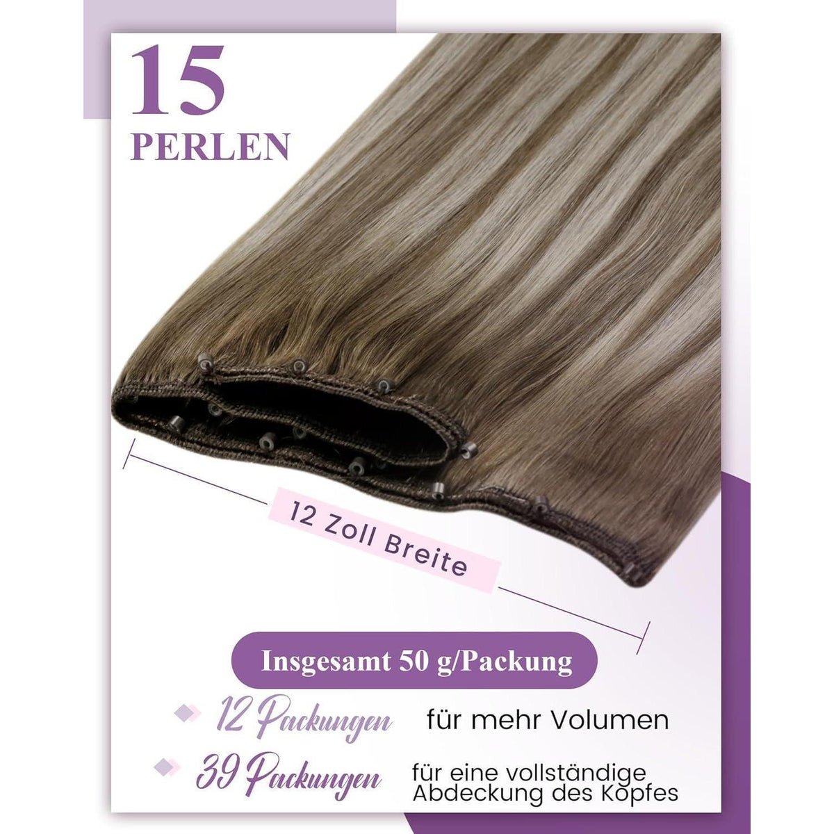 Echthaar Tressen Extensions Braun Blond 12 Zoll 50g