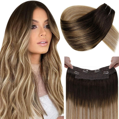 Echthaar Verlängerung Draht Ombre Braun 45cm