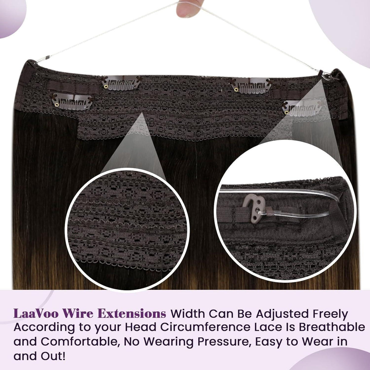 Echthaar Verlängerung Draht Ombre Braun 45cm