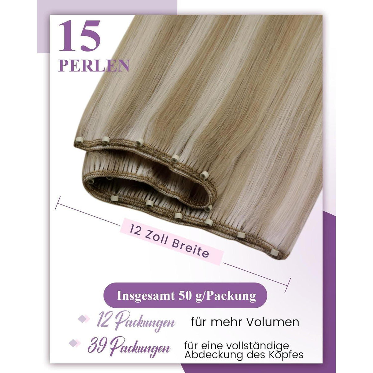 Echthaar Tressen Blond Highlight #18/613 - 12" Weft