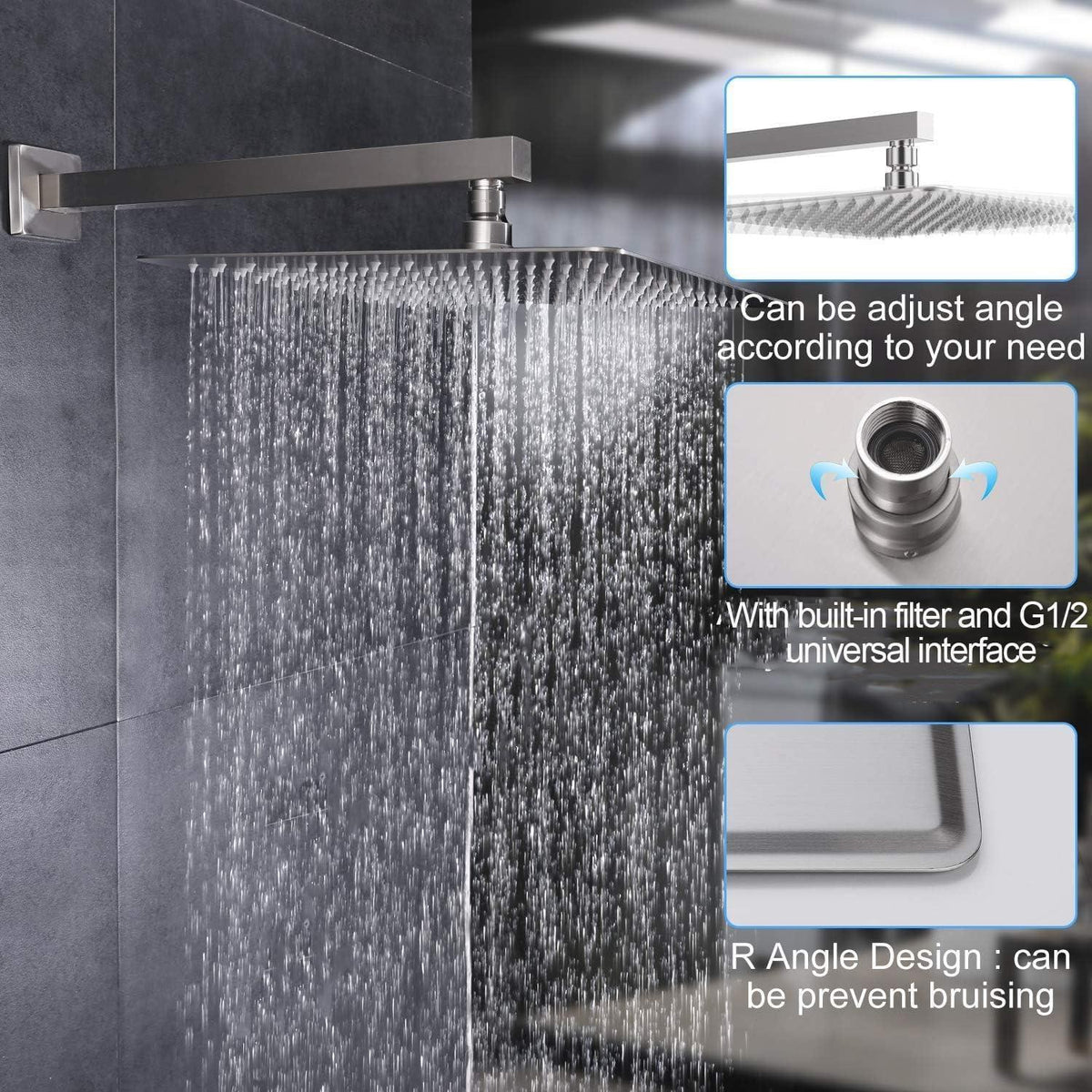12 Zoll Regendusche Edelstahl – Quadratischer Duschkopf mit Anti-Kalk