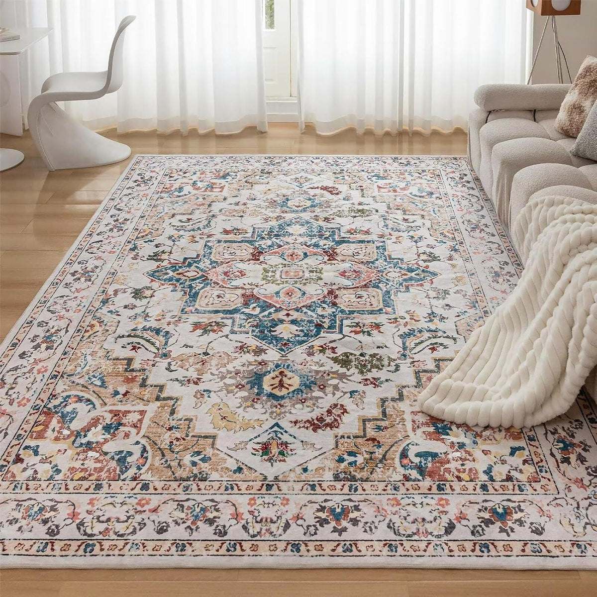 Waschbarer Vintage Teppich 80x150cm – Kurzflor Wohnzimmer Teppich
