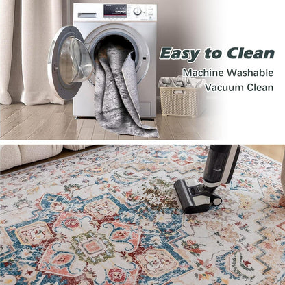 Waschbarer Vintage Teppich 80x150cm – Kurzflor Wohnzimmer Teppich