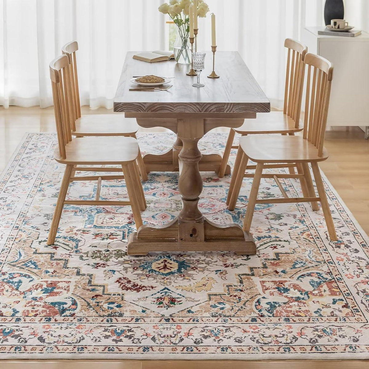 Waschbarer Vintage Teppich 80x150cm – Kurzflor Wohnzimmer Teppich