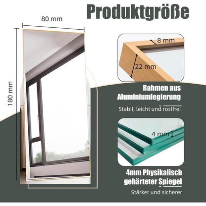 Ganzkörperspiegel Standspiegel Gold 180x80cm | Lehnend & Wandmontage